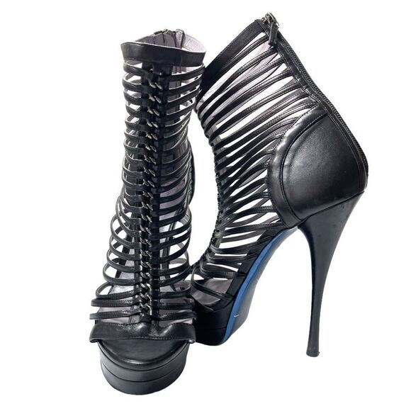 VERSACE Chain Detail Strappy Leather Ankle Booties - Picture 1 of 13
